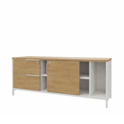 Armoire basse Nouvelle Vague + - h. 61 x l. 150 cm - 2 tiroirs + niche UC + 1 porte coulissante
