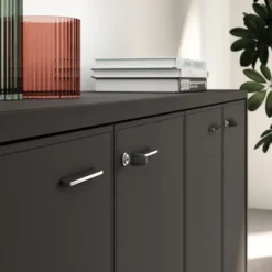 Armoire cuir Quadri Prestige - h. 89 x l. 178 cm - 1 tablette mélaminé - 4 portes battantes