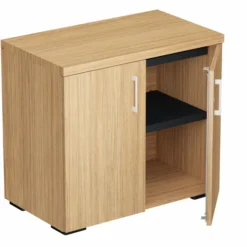 Armoire hauteur bureau mélaminé Epure - l. 80 cm - 2 tablettes métalliques - portes battantes
