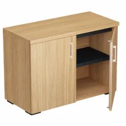 Armoire hauteur bureau mélaminé Epure - l. 100 cm - 2 tablettes métalliques - portes battantes