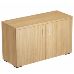 Armoire hauteur bureau mélaminé Epure - l. 120 cm - 2 tablettes métalliques - portes battantes