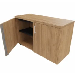 Armoire hauteur bureau mélaminé Epure - l. 120 cm - 2 tablettes métalliques - portes battantes