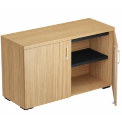 Armoire hauteur bureau mélaminé Epure - l. 120 cm - 2 tablettes métalliques - portes battantes