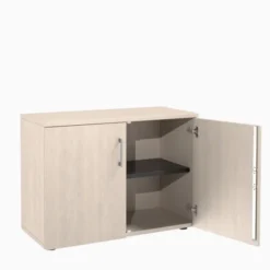 Armoire hauteur bureau mélaminé Evidence - l. 100 cm - 1 tablette métallique - portes battantes