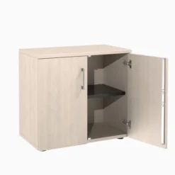 Armoire hauteur bureau mélaminé Evidence - l. 80 cm - 1 tablette métallique - portes battantes - délai court