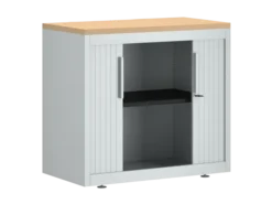 Armoire hauteur bureau métallique FrameOne II - l. 80 cm - 1 tablette - fermeture rideaux - avec coiffe