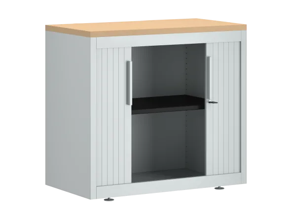 Armoire hauteur bureau métallique FrameOne II - l. 80 cm - 1 tablette - fermeture rideaux - avec coiffe