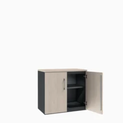 Armoire hauteur bureau métallique/mélaminée Corial - l. 80 cm - 1 tablette métal - portes battantes