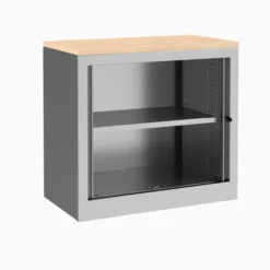 Armoire hauteur bureau métallique Corial - l. 80 cm - 1 tablette - unicolore - fermeture rideaux