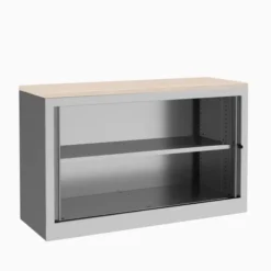 Armoire hauteur bureau métallique Corial - l. 120 cm - 1 tablette - unicolore - fermeture rideaux