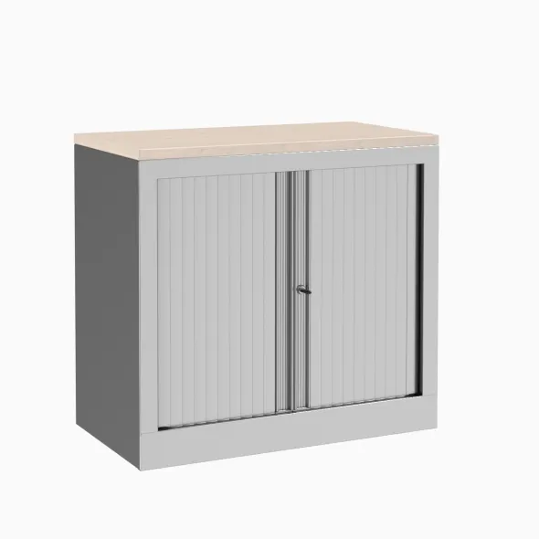 Armoire hauteur bureau métallique Evidence - l. 80 cm - 1 tablette - unicolore - fermeture rideaux
