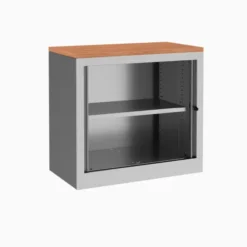 Armoire hauteur bureau métallique Evidence - l. 80 cm - 1 tablette - unicolore - fermeture rideaux