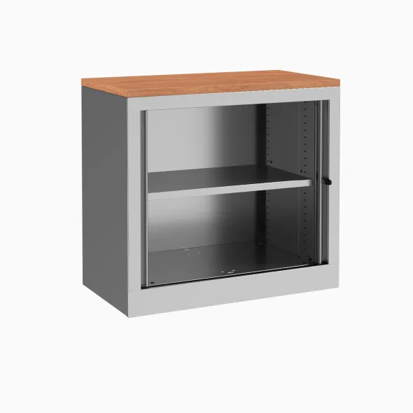 Armoire hauteur bureau métallique Evidence - l. 80 cm - 1 tablette - unicolore - fermeture rideaux