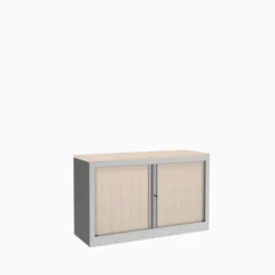 Armoire hauteur bureau métallique Corial - l. 120 cm - 1 tablette - façade décor bois - fermeture rideaux