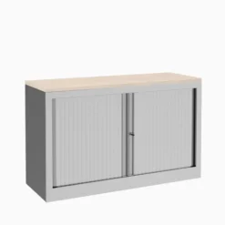 Armoire hauteur bureau métallique Evidence - l. 120 cm - 1 tablette - façade unicolore - fermeture rideaux