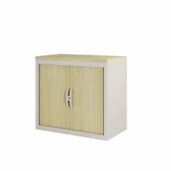 Armoire hauteur bureau métallique Epure - l. 80 cm - 1 tablette et 1 coiffe - fermeture rideaux