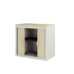 Armoire hauteur bureau métallique Epure - l. 80 cm - 1 tablette et 1 coiffe - fermeture rideaux