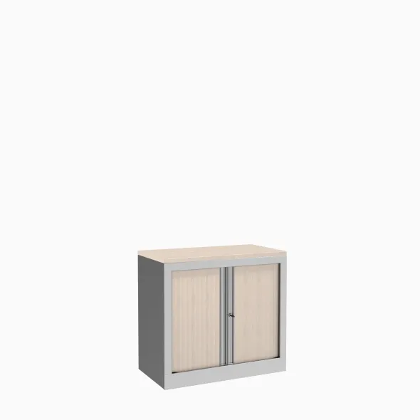 Armoire hauteur bureau métallique Corial - l. 80 cm - 1 tablette - façade décor bois fermeture rideaux - délai court