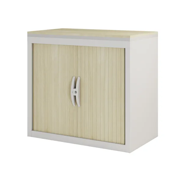Armoire hauteur bureau métallique à rideaux Epure - l. 80 cm - 1 coiffe - chant bicolore