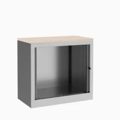 Armoire hauteur bureau métallique Evidence - l. 80 cm - 1 tablette - unicolore - fermeture rideaux - délai court