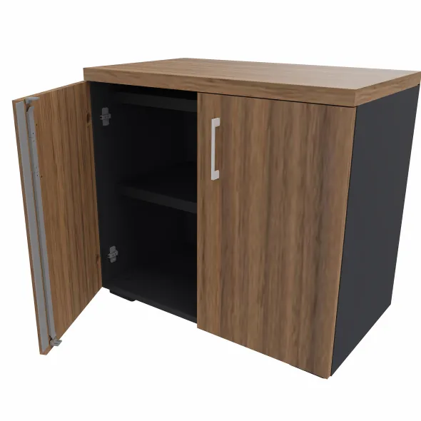 Armoire hauteur bureau placage bois/mélaminé Epure Manager - l. 80 cm - 2 tablettes métalliques - portes battantes