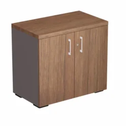 Armoire hauteur bureau placage bois/mélaminé Epure Manager - l. 80 cm - 2 tablettes métalliques - portes battantes
