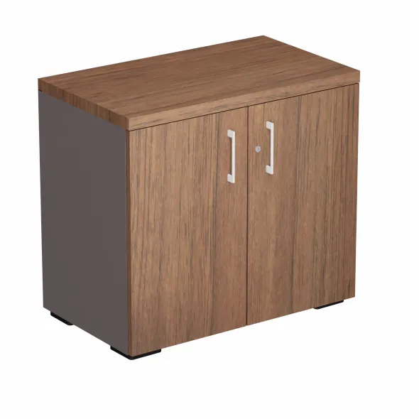 Armoire hauteur bureau placage bois/mélaminé Epure Manager - l. 80 cm - 2 tablettes métalliques - portes battantes