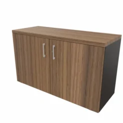 Armoire hauteur bureau placage bois/mélaminé Epure Manager - l. 120 cm - 2 tablettes métalliques - portes battantes