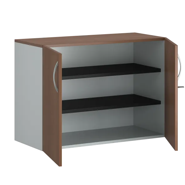 Armoire hauteur bureau placage bois/mélaminé FrameOne II Manager - l. 100 cm - 2 tablettes métal - portes battantes