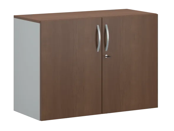 Armoire hauteur bureau placage bois/mélaminé FrameOne II Manager - l. 100 cm - 2 tablettes métal - portes battantes
