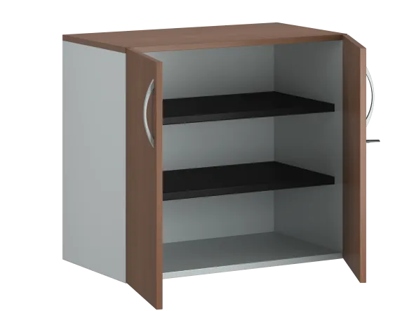 Armoire hauteur bureau placage bois/mélaminé FrameOne II Manager - l. 80 cm - 2 tablettes métal - portes battantes