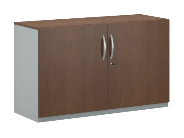 Armoire hauteur bureau placage bois/mélaminé FrameOne II Manager - l. 120 cm - 2 tablettes métal - portes battantes