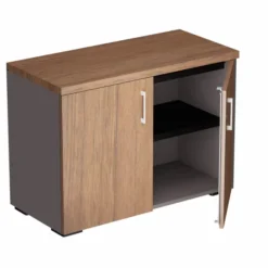 Armoire hauteur bureau placage bois/mélaminé Epure Manager - l. 100 cm - 2 tablettes métalliques - portes battantes