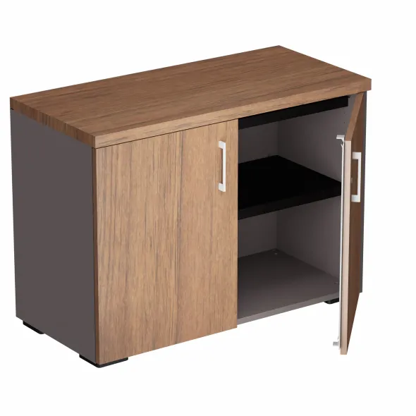 Armoire hauteur bureau placage bois/mélaminé Epure Manager - l. 100 cm - 2 tablettes métalliques - portes battantes