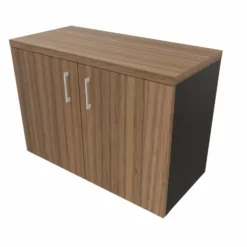 Armoire hauteur bureau placage bois/mélaminé Epure Manager - l. 100 cm - 2 tablettes métalliques - portes battantes