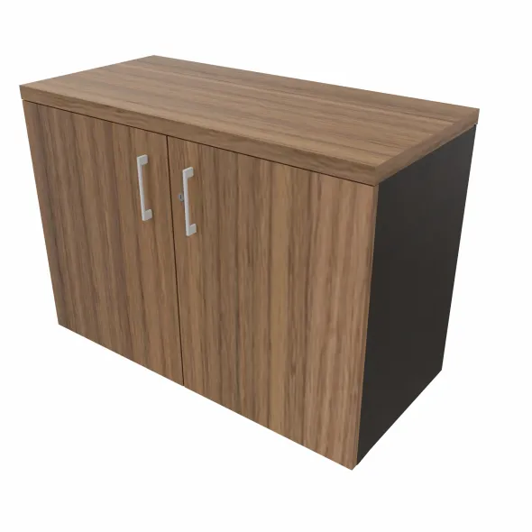Armoire hauteur bureau placage bois/mélaminé Epure Manager - l. 100 cm - 2 tablettes métalliques - portes battantes