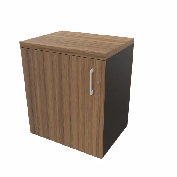 Armoire hauteur bureau placage bois/mélaminé Epure Manager - l. 61 cm - 2 tablettes métalliques - porte battante