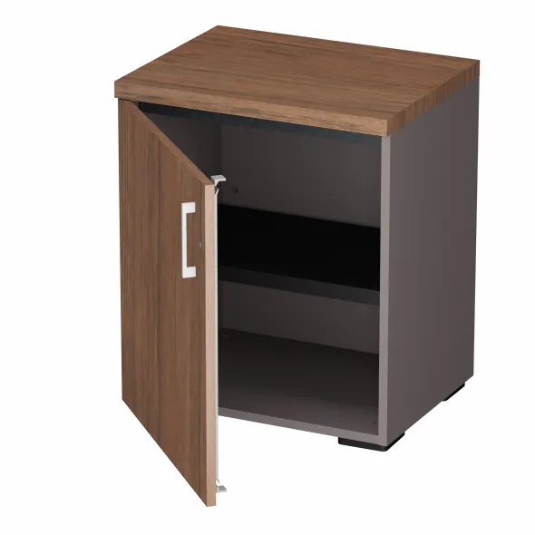 Armoire hauteur bureau placage bois/mélaminé Epure Manager - l. 61 cm - 2 tablettes métalliques - porte battante