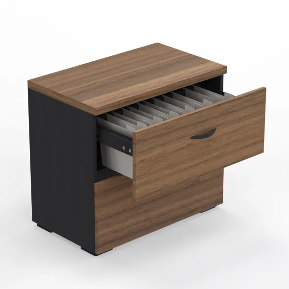 Armoire hauteur bureau à tiroirs mélaminé placage bois Amphitéo - l. 80 cm - 2 tiroirs pour dossiers suspendus