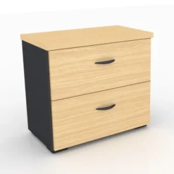 Armoire hauteur bureau à tiroirs mélaminé placage bois Amphitéo - l. 80 cm - 2 tiroirs pour dossiers suspendus
