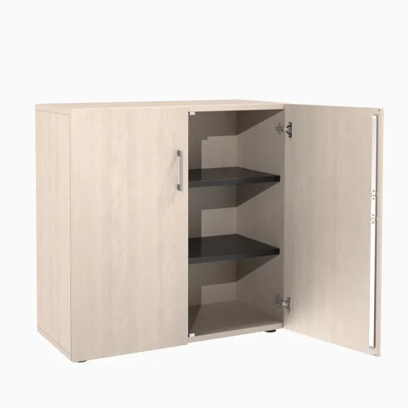 Armoire mélaminé Evidence - h. 100 x l. 100 cm - 2 tablettes métalliques - portes battantes