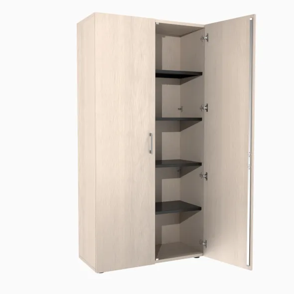 Armoire mélaminé Evidence - h. 198 x l. 100 cm - 4 tablettes métalliques - portes battantes - délai court
