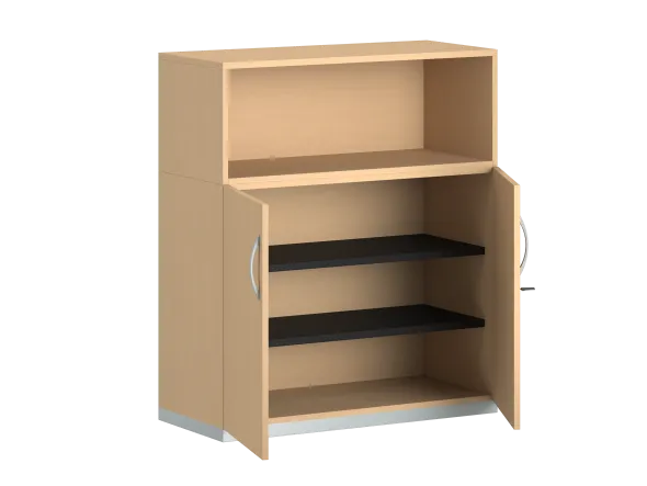 Armoire mélaminé FrameOne II - h. 116,5 x l. 100 cm - 2 tablettes - portes battantes + niche ouverte