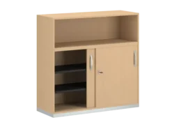 Armoire mélaminé FrameOne II - h. 116,5 x l. 120 cm - 4 demi-tablettes - portes coulissantes + niche ouverte
