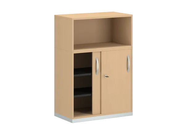 Armoire mélaminé FrameOne II - h. 116,5 x l. 80 cm - 2 tablettes - portes coulissantes + niche ouverte