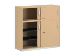 Armoire mélaminé FrameOne II - h. 116,5 x l. 120 cm - 4 demi-tablettes - portes coulissantes + niche fermée