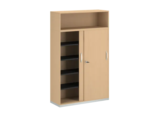 Armoire mélaminé FrameOne II - h. 191,5 x l. 120 cm - 8 demi-tablettes - portes coulissantes + niche ouverte