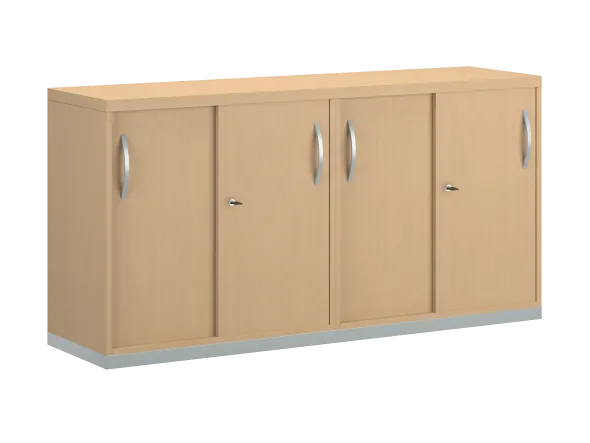 Armoire mélaminé FrameOne II - l. 160 x h. 79 cm - 4 tablettes - portes coulissantes - avec coiffe