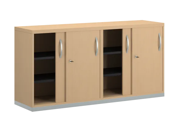 Armoire mélaminé FrameOne II - l. 160 x h. 79 cm - 4 tablettes - portes coulissantes - avec coiffe
