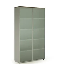 Armoire mélaminé Léandre Manager - h. 215,8 x l. 120 cm - 4 tablettes mélaminé - portes vitrées